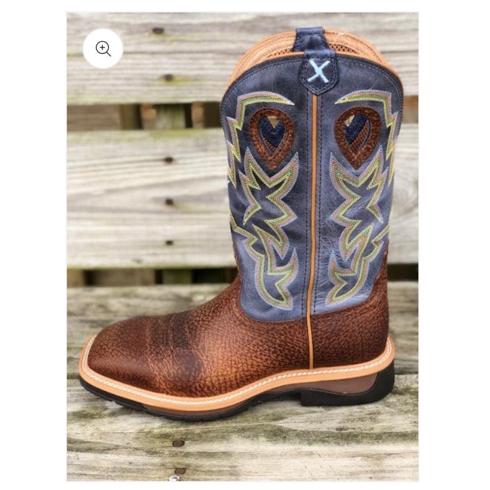 Twisted X Men’s Distressed Brown and Navy Square Toe Weatern Work Boots
